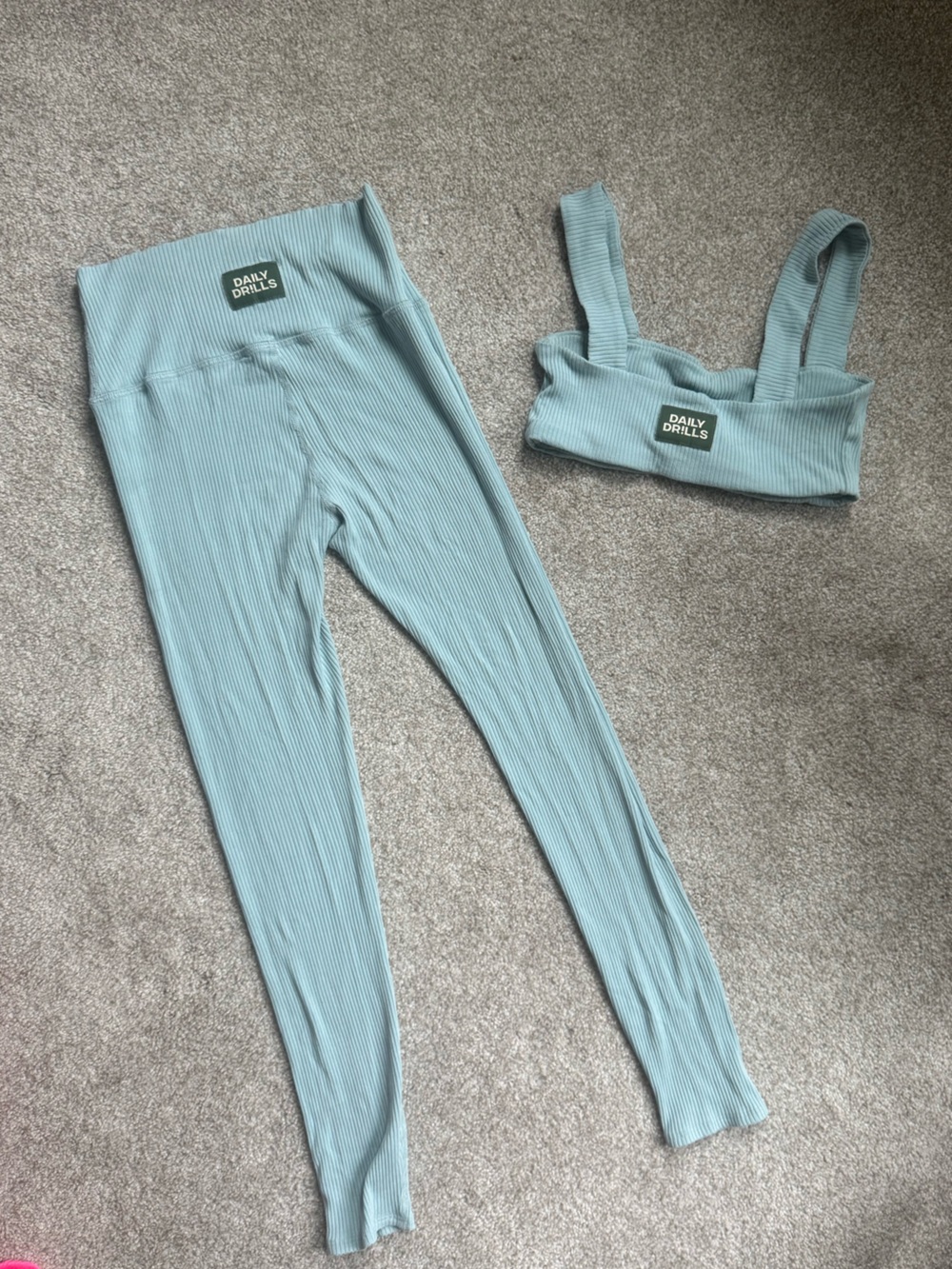 Daily Drills Ribbed Sky Blue Workout Set – High Waist Leggings & matching bra